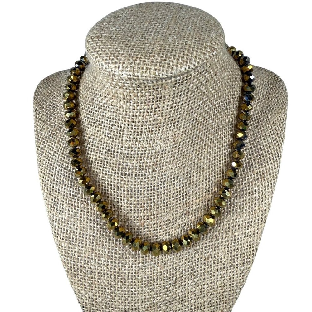 Gold Brown Tone Faceted Shiny Beaded Necklace Adjustable Extender Chain Classic
